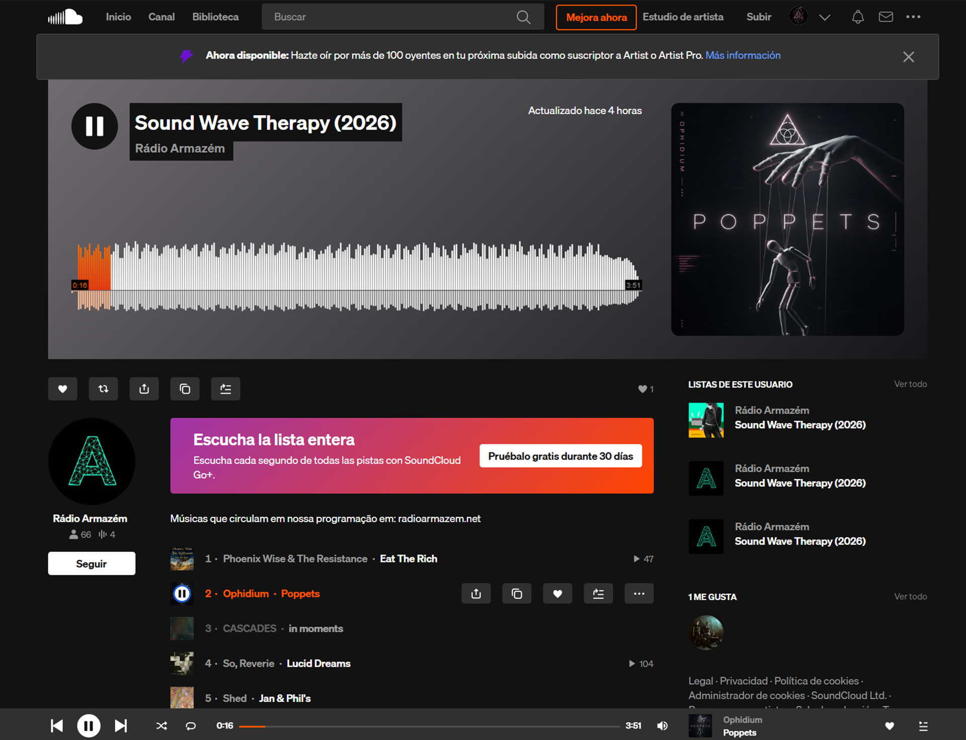 Lista Sound Wave Therapy 2026 de Rádio Armazém en SoundCloud